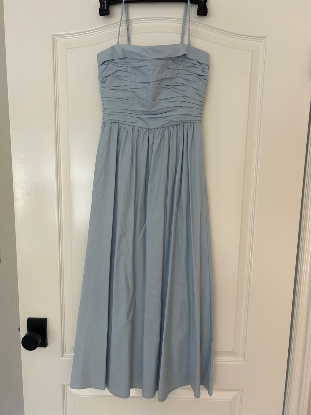 Reformation Light Blue Ruched Bodice Midi Dress